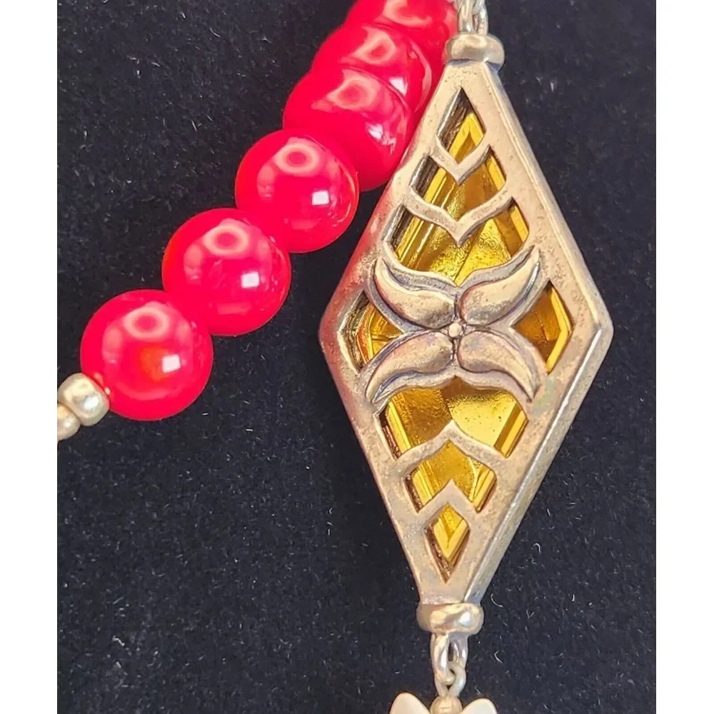 Silpada UNDER THE SUN Necklace Retired 925 Sterling Silver Brass Coral & Howlite